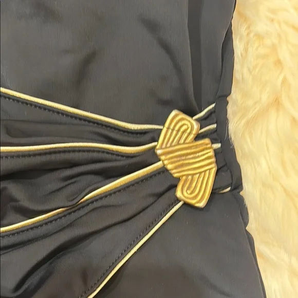 Black and Gold One-Piece Swimsuit with Geometric Straps - Picture 3 of 5